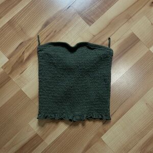 Garage Dark Green Smocked tube top